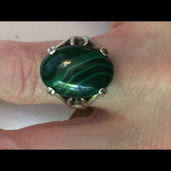 Vintage 925 Sterling silver rings, Wood resin & malachite - Picture 8 of 8